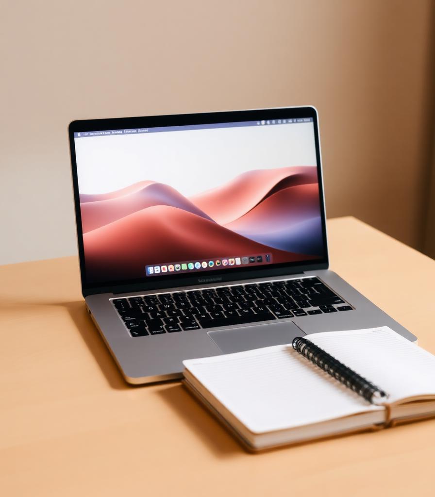 Arbeitsplatz mit Notebook und Notizbuch